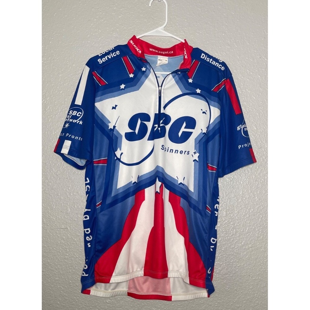 Sugoi Cycling Jersey Shirt Men's Size XXL 1/4 Zip Red White Blue Spinners‎